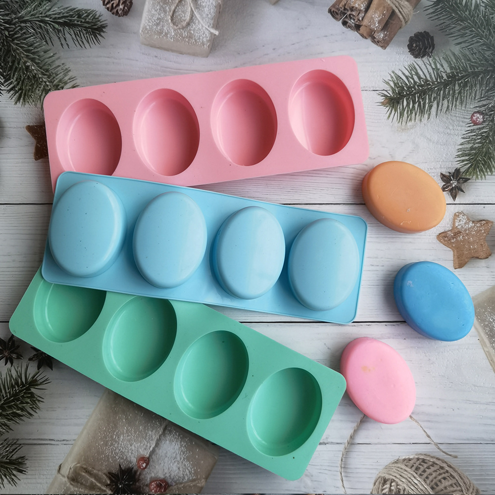 Soap Making Art - 4 تجاويف البيضاوي اليدوية الصابون قالب